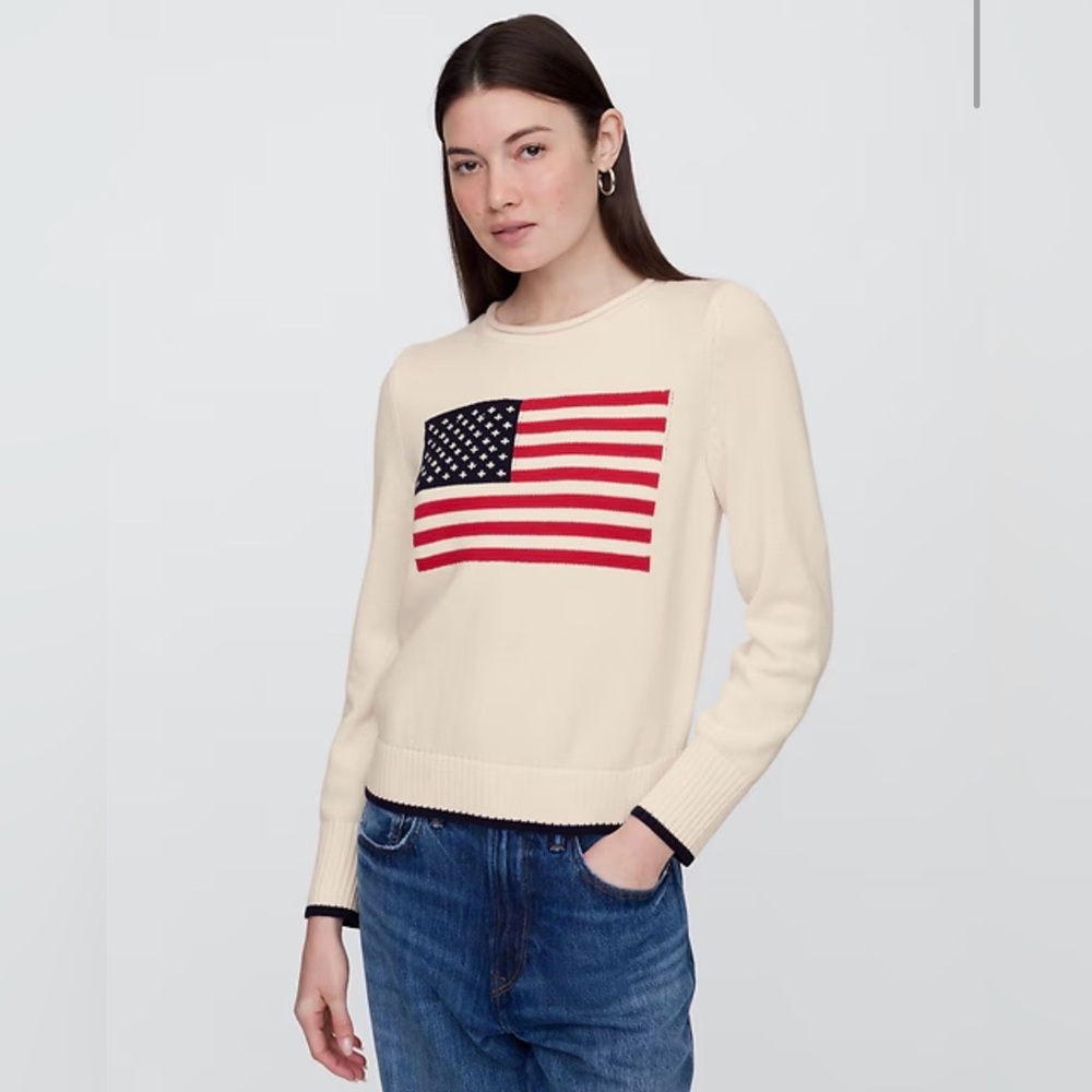 Gap Roll Neck Americana Intarsia Flag Sweater NWT XL Slouchy Beach Chunky Knit